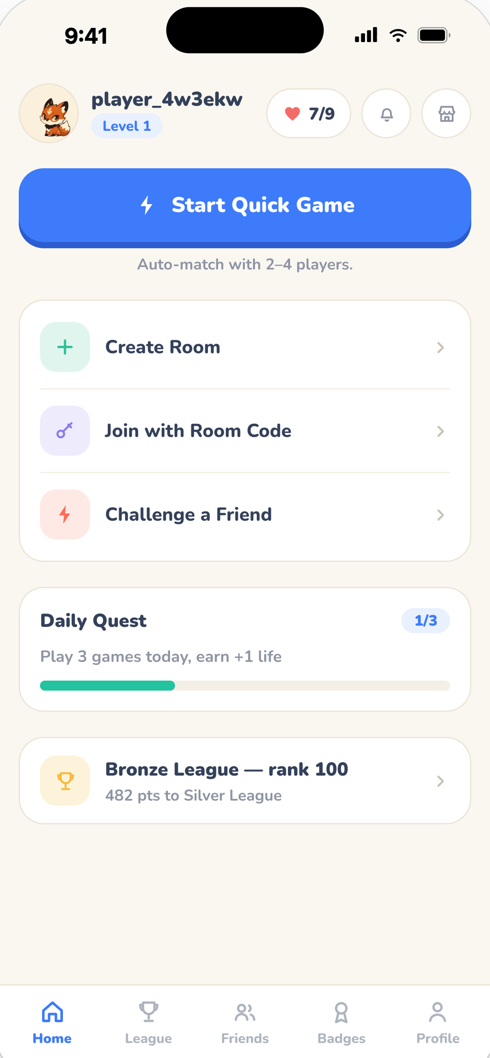 Lobby screen