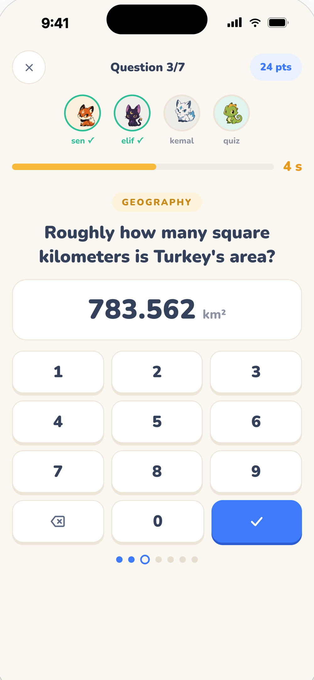 Quest Giggle gameplay screen — question and number pad